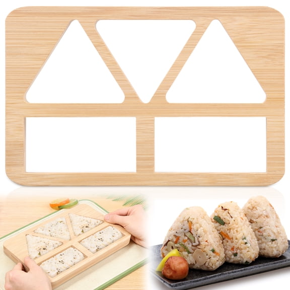 Grusce Onigiri Mold, Bamboo Rice Ball Mold Kit, Onigiri Maker Rice Ball Press for Picnic Home DIY Meal Making with 5 Holes
