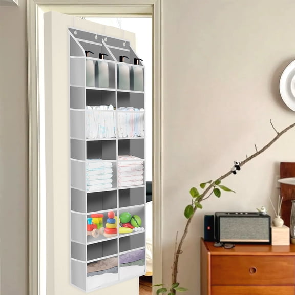 Grusce Over the Door Organizer 5 Layers 8 Compartments Double Row Transparent Storage Hanging Bag with 10 Mesh Pockets for Clothes Doll Snacks