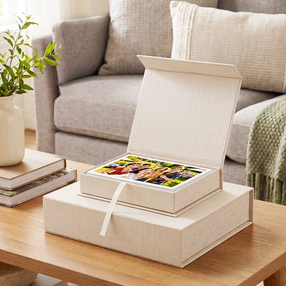 Grusce Photo Storage Box 14.5x20cm + 22.3x28.3cm Linen Memory Box for Storing Photo Picture Certificate Scrapbooking Accessories Keepsake and Jewellery