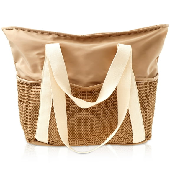 Grusce Polyester Beach Tote Bag, Waterproof Zipper Handbag, Foldable Zipper Handbag, Separate Wet and Dry Beach Bag Easy Access for Outdoor