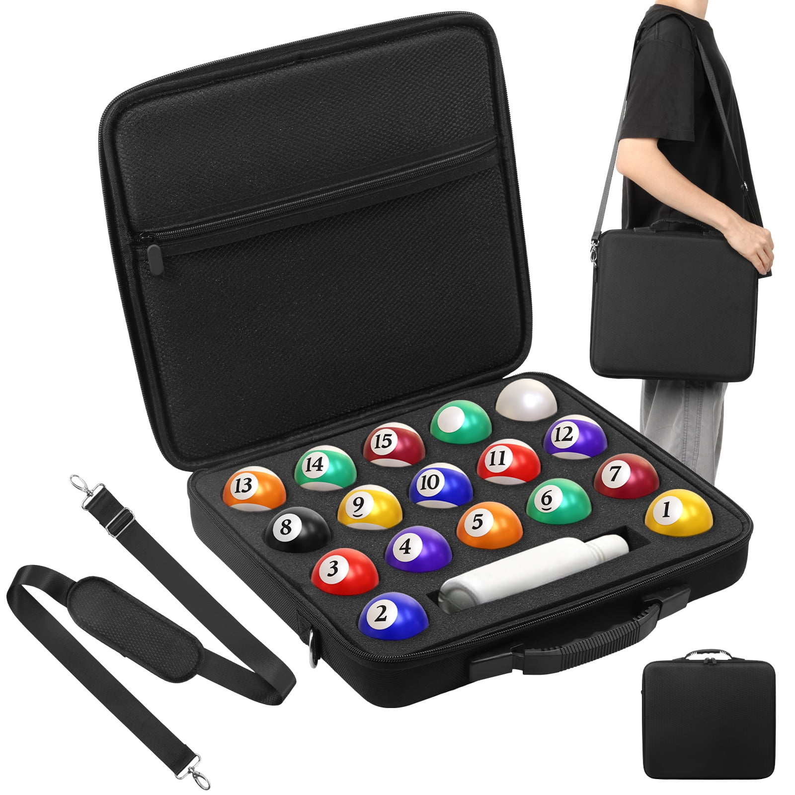 Grusce Pool Ball Case Large Capacity Billiard Ball Case with Handle and ...
