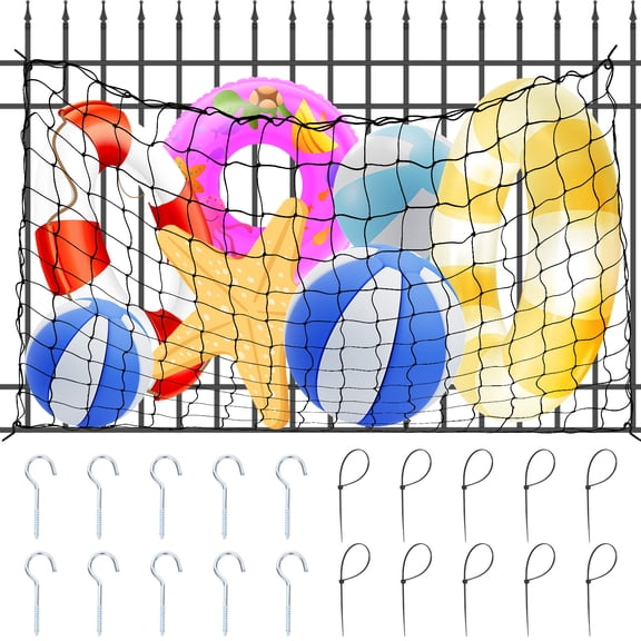 Grusce Pool Float Net Storage Bag, 71" x 45" Large Hanging Pool Toy Storage Mesh Net, Adjustable Poolside Fence Organizer for Swimming Ring Balls Inflatables with 10 Hooks & 10 Cable Ties