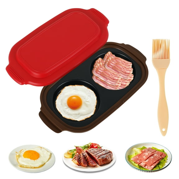 Grusce Quick-Heat Microwave Egg Cooker, 2 Cavity Breakfast Maker Poacher Set, Egg Fryer for Grilling, Frying, Crisping Meat, Bacon, Pancakes & Veggies, Dishwasher Safe for Kitchen RV, Dorm, Office