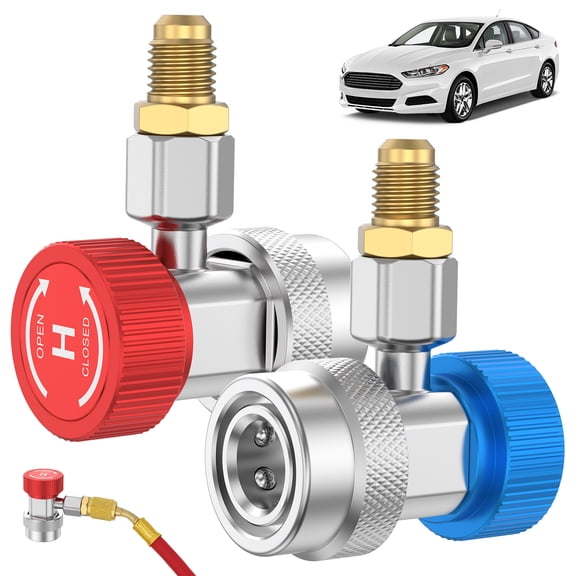 Grusce R134a Adjustable Quick Coupler Adapter High and Low Pressure 2 pcs R134a Fitting Adapter Set with 1/4" Flare Quick Connector for Home Air Conditioner