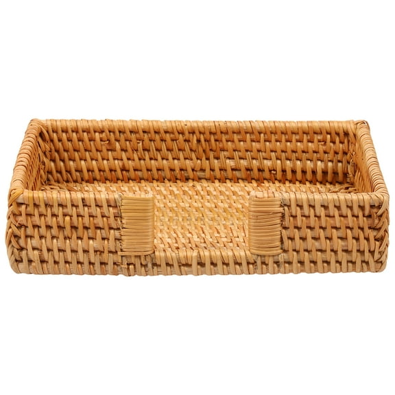 Grusce Rattan Napkin Holder Rectangular/Square Decorative Paper Napkin Storage Tray Table Tissue Holder Basket for Keys Perfume Nail Polish Stationery