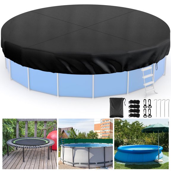 Grusce Round Pool Cover with Drawstring Design, Sturdy 210D Oxford Cloth Inground Pool Cover Protector for Waterproof and Dustproof