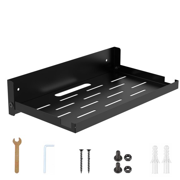 Grusce Router Shelf Foldable Metal Floating Hanging Shelf with Cable Hole Heat Vents Space Saving Wall Mount Router Holder for Modem TV Box Smart Speaker