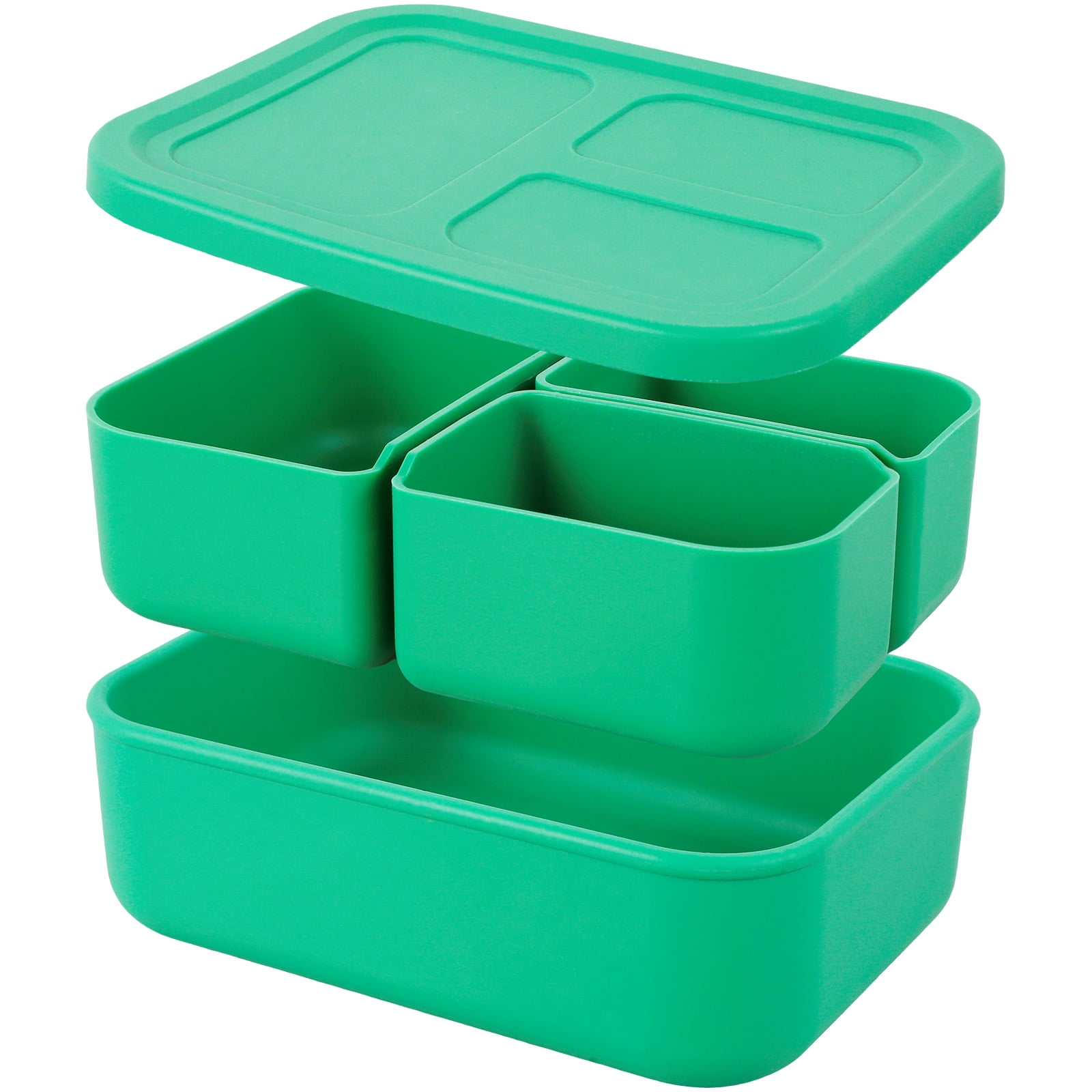 Grusce Silicone Bento Box with 3 Compartments,LeakProof Silicone Lunch