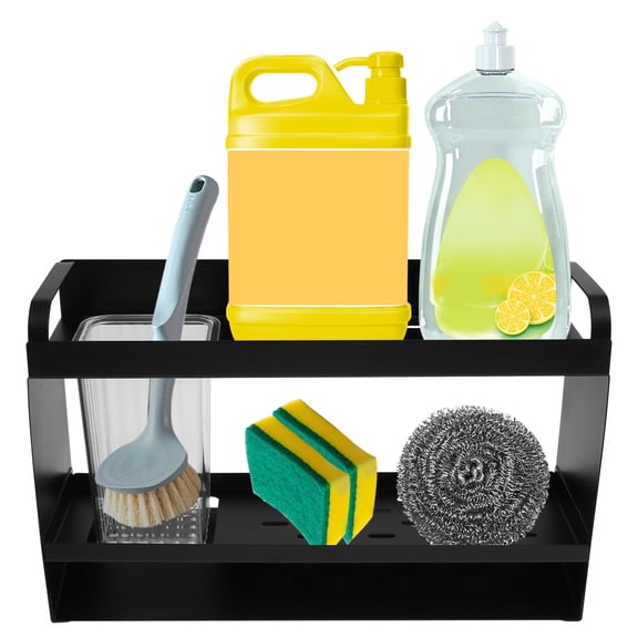 Grusce Sink Caddy Carbon Steel Kitchen Sink Shelf Drainage Rack in Cut Out Design Drainage Rack in Tilted Catch Tray Design Drainage Rack for Storage of Kitchen Utensils