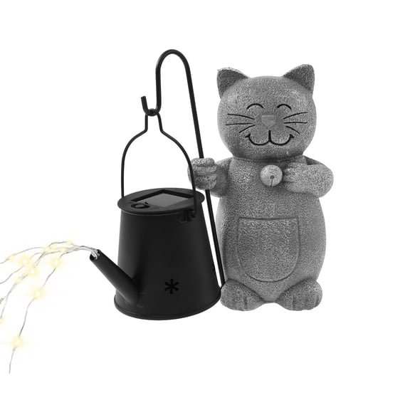 Grusce Solar Cat Outdoor Garden Statues Lights, Cat Figurines Lights with LED Light String, Solar Cat Figurine Ornament for Yard Patio Balcony Decorations Outside-Cat Statue Solar Garden Lights