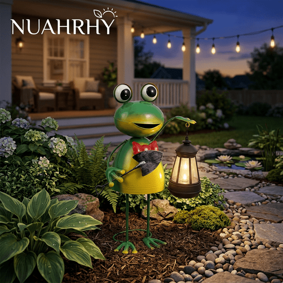 NUAHRHY Solar Powered Frog Garden Statues Ornaments Waterproof Outdoor Solar Frog Garden Sculpture for Patio Yard Balcony Decor