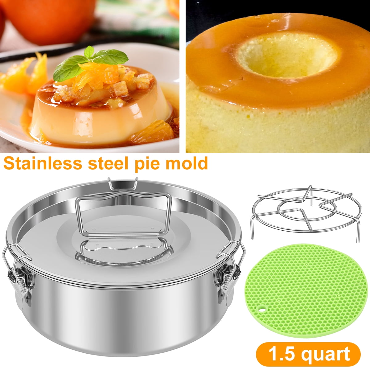Grusce Stainless Steel Flan Mold 60 oz,Compatible with Instant Pot 6 qt [8qt avail],Mexican Design Flanera Flan Maker,Flan Pan,Moldes para Flan - Flaneras Moldes con Tapa
