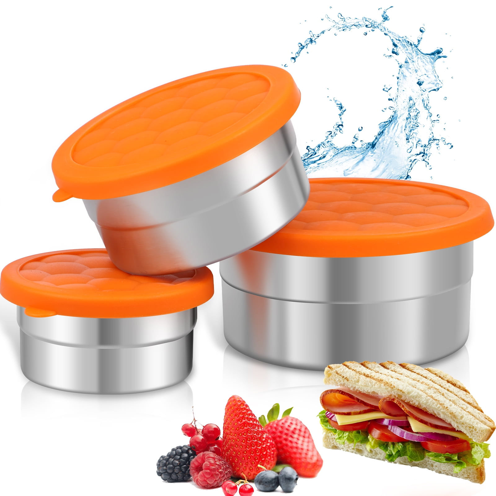 Grusce Stainless Steel Food Storage Containers Set of 3 Metal Food