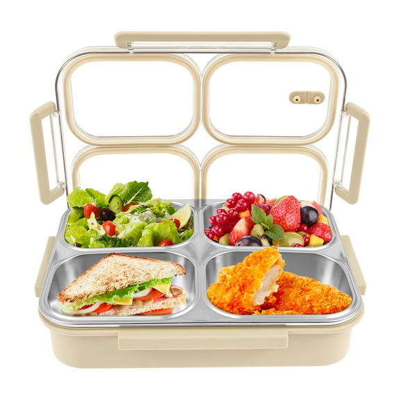 Grusce Stainless Steel Meal Box, 54 oz Food Storage Container Bento Box, 4 Compartment Leak Proof Lunch Box, Snack Box for Work Travel Office & Outdoor