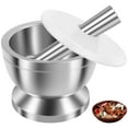 thumbnail image 1 of Grusce Stainless Steel Mortar and Pestle Set Efficient Spice Crusher with Silicone Lid and Anti Slip Base Rustproof Pill Crusher Multifunctional Kitchen Manual Masher for Grinding Herbs Seasonings, 1 of 9