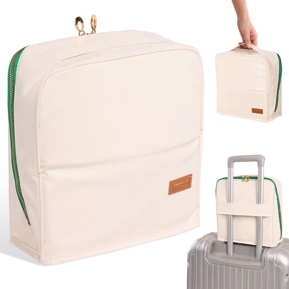 Grusce Standing Makeup Bag, Sturdy PU Cosmetic Organizer with Foldable Phone Holder, Waterproof Travel Toiletry Case with Wipeable TPU Brush Holder