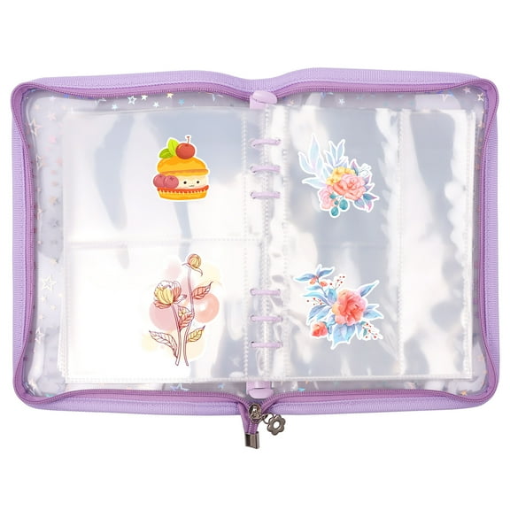 Grusce Sticker Storage Organizer Transparent Sticker Collecting Zipper Binder Album Reusable Sticker Collecting Book with 90 Pockets and Zipper for Collecting Sticker