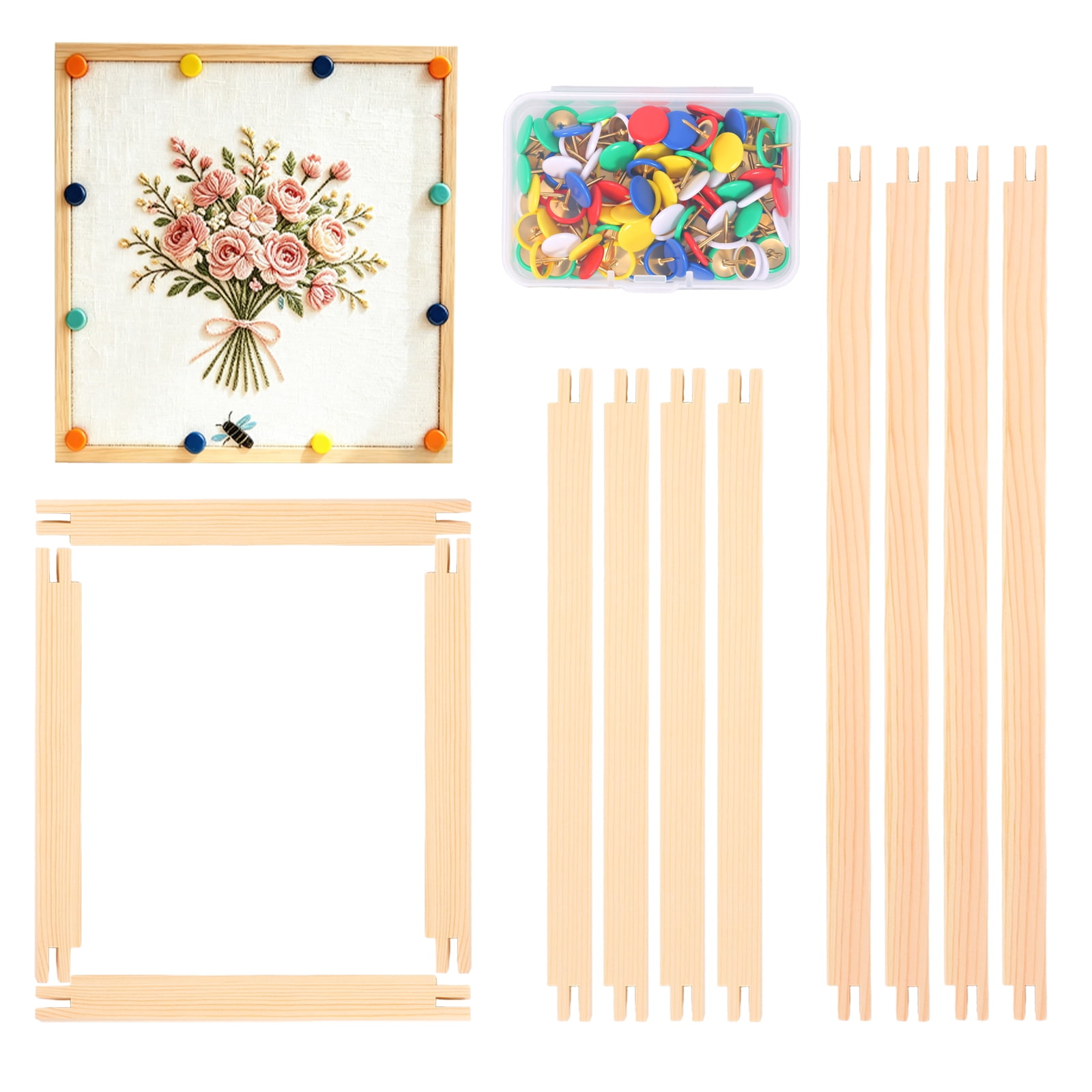 Grusce Stretcher Bar for Needlework with 100 Tack, 3 Sizes 12PCS Wooden Canvas Splicing Stretcher Bar Needlepoint Embroidery Stitch Frame Set for Crafts Art