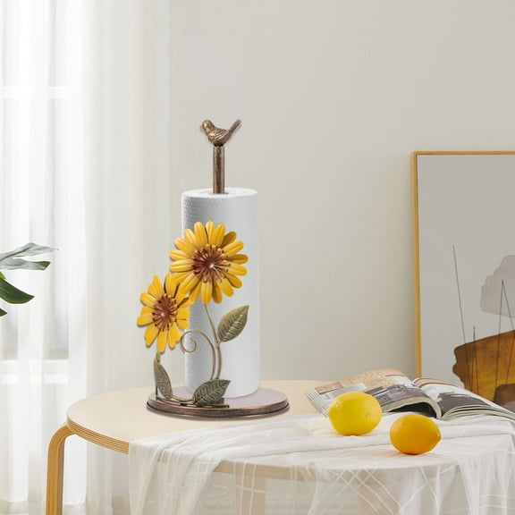 FUYGRCJ Sunflower Paper Towel Holder, Sturdy Iron Napkin Holder, Decorative Paper Towel Stand Sunflower Kitchen Accessories for Home Toilet Bedroom Countertop