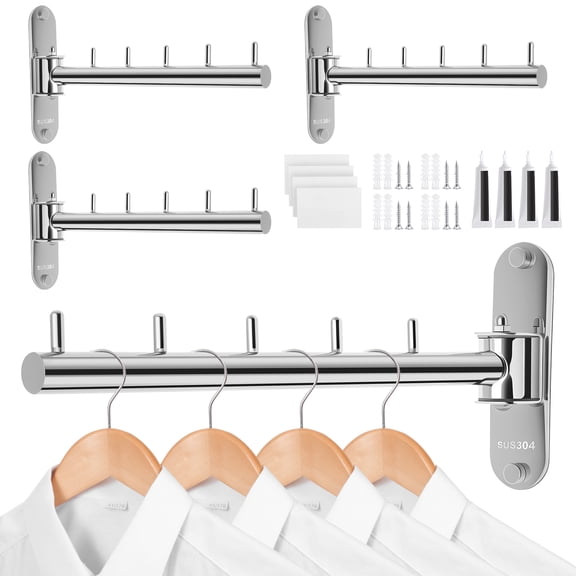 Grusce Swing Clothes Hanger Rack Wall Mounted 180° Rotation Laundry Drying Rack Stainless Steel Space Saving for Laundry Room Bedroom Balcony 10.83" Long