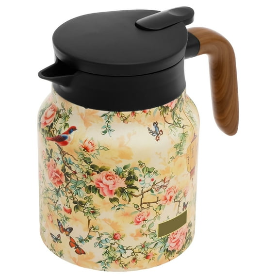 Grusce Thermal Tea Pot with Handle and Built in Infuser Stainless Steel Insulated Tea Kettle Flower Pattern Insulated Infuser Pot Practical Thermal Carafe for Home Office