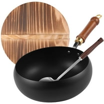 Grusce Uncoated Iron Pan with Lid and Spatula, Enduring Iron Pot Non Stick Wok Pan for Cooking Kitchen Home