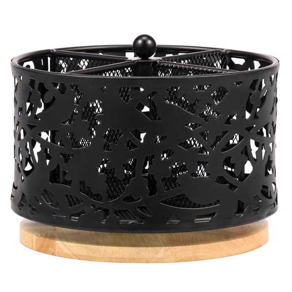 Grusce Utensil Caddy Metal Cutlery Organizer 360° Rotation Hollow Out Countertop Utensil Holder with 4 Compartments Easy to Store Classify Silverware Organizer Space Saving for Bedroom