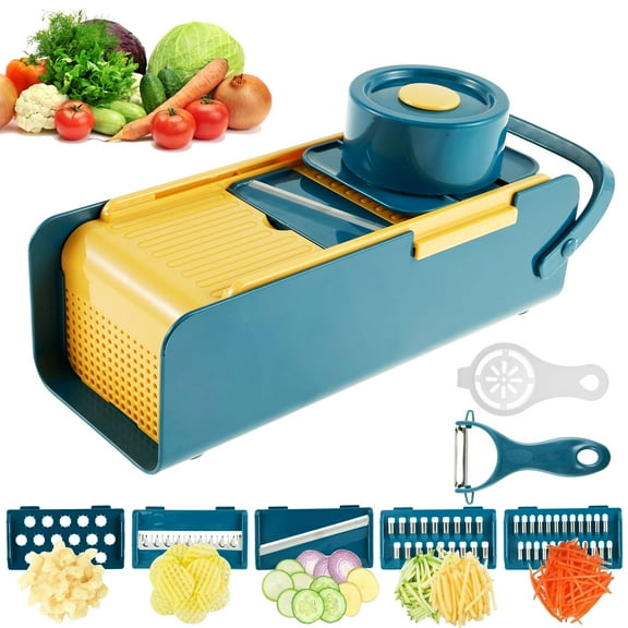 Grusce Vegetable Chopper 5 In 1 Professional Food Chopper with 5 Stainless Steel Blades Efficient Kitchen Vegetable Slicer Multifunctional Veggie Chopper for Potato Garlic Ginger Onion