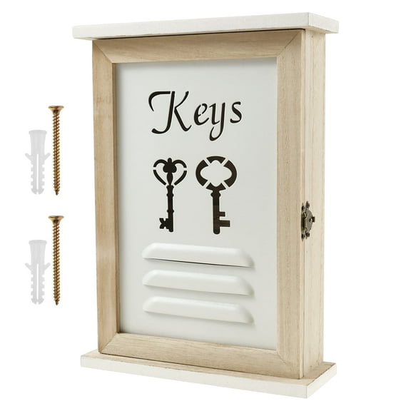Grusce Wall Key Holder with 6 Hooks, Decorative Key Rack Hanger, Wall Cabinet Box Easy to Install for Entryway Doorway Hallway