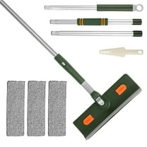 Grusce Window Squeegee with Scrubber, Window Cleaning Kit Glass Squeegee with 4 Microfiber Pads and Extendable 4 Section Stainless Steel Pole, Glass Cleaning Tool for Shower Floor Outdoor Cleaning