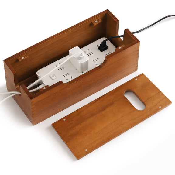 Grusce Wood Cable Management Box, Wooden Cord Hider Organizer for Power Strip, Electrical Hiding, TV Wires, Desk Cables, Office Under Desk Cable Storage Box for Home Office Wire Storage Organization