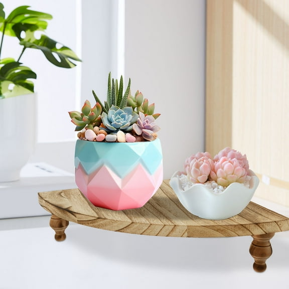 Grusce Wood Corner Counter Shelf Rustic Pedestal Stand Farmhouse Style Corner Shelf Decorative Wood Tray Riser for Kitchen Bathroom Counter Table Decor