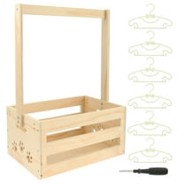 Grusce Wood Dog Toy Basket, Large Capacity Dog Toy Storage Box, Baby Supplies Organizer with Handle and 6 Hanger