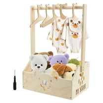 Grusce Wooden Baby Shower Crate Closet, Baby Basket with Handle, Baby Storage Crate Hamper, Baby Welcome Gifts with 5 Pieces Bear Wooden Hangers, Baby Personailzed Basket for Pregnancy New Parent