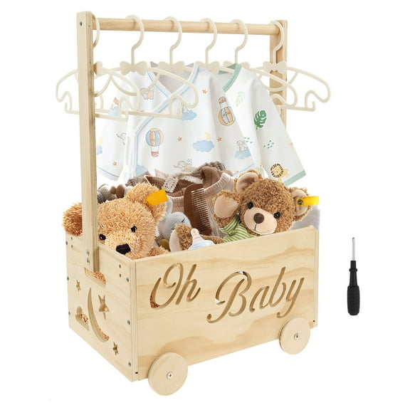 Grusce Wooden Baby Shower Crate Closet with Hangers, Baby Shower Basket, Boys and Girls for Baby Shower Wooden Basket Gifts, Welcome Baby Gifts, Suitable for Pregnancy Glfts for New Parent
