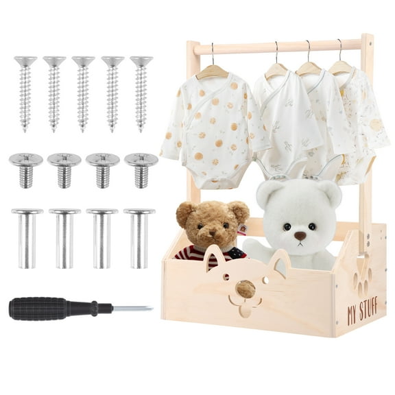 Grusce Wooden Basket, Wooden Baby Shower Crate Closet, Baby Storage Crate Hamper with Handle, Basket for Baby Shower Gifts, Welcome Gift Basket for Newborn Boys Girls, Pregnancy Gifts for New Parents