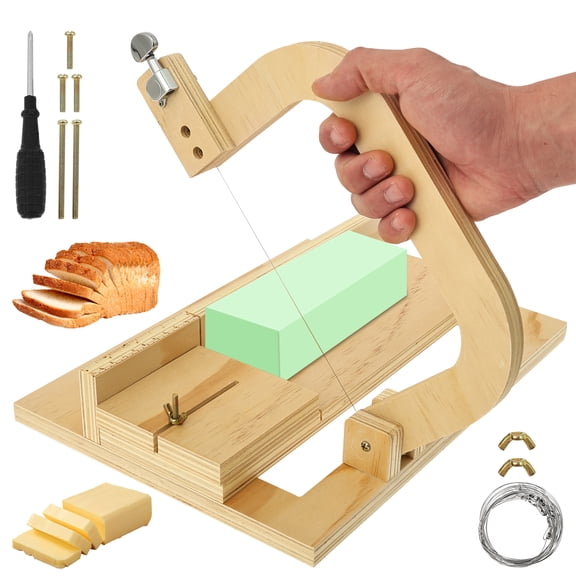 Grusce Wooden Soap Cutter for Professional Handmade Soap Making, Soap Cutter Slicer with Adjustable Cutting Wire and Scale, DIY Making Cutting Tool for Cheese Butter Cake Bread