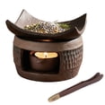 thumbnail image 1 of Grusce Zen Ceramic Incense Holder with Wood Tongs Tealight Wax Warmer and Essential Oil Burner for Wax Melts with Tealight Holder Aromatherapy Stove for Bedtime Calm Home and Office, 1 of 9