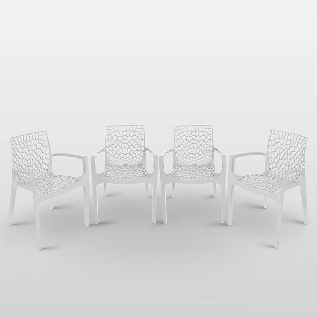 Gruvyer Indoor Outdoor Armchairs 4 Chairs, White, Patio, Dining, Pool