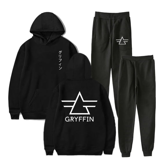 Gryffin Katakana Pullover Hoodie Jogger Pants Two Piece Set Sweatshirts+Sweatpants Women Men's Set