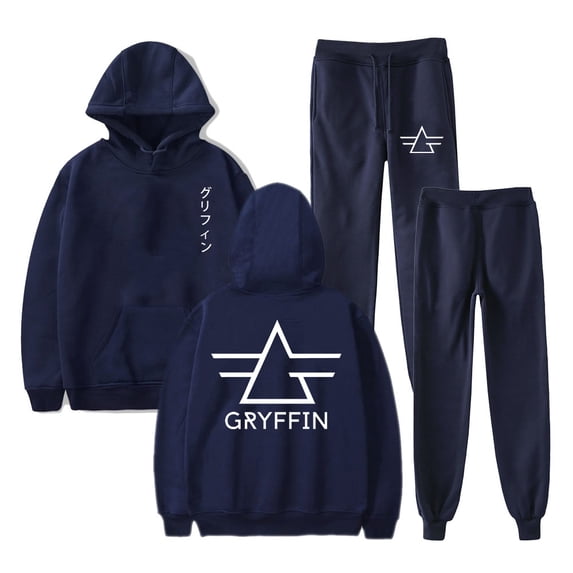 Gryffin Katakana Pullover Hoodie Jogger Pants Two Piece Set Sweatshirts+Sweatpants Women Men's Set
