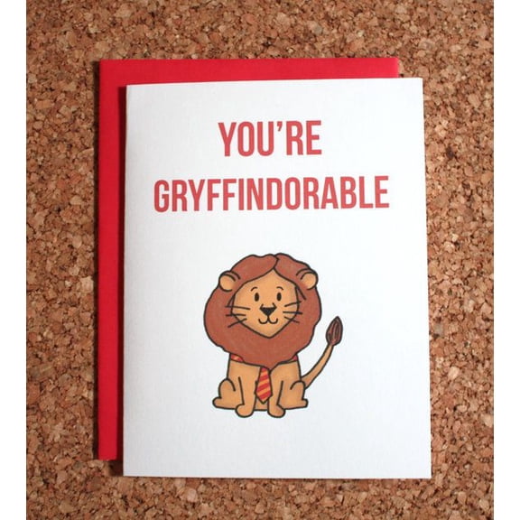Gryffindorable Greeting Card Cute Lion Character with Funny Message Perfect for All Occasions Envelope Included, Blank Inside