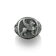 Gryphon Lion Square Signet Ring, Lion Bodied Eagle Headed Mythical Creature, Sterling Silver Mens Rings, Pinky Signet Rings for Women,