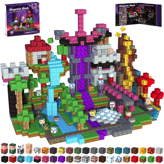 Gryxpox 200 Pcs Magnetic Blocks - Stacking Magnetic Building Cubes, School STEM Toys Birthday Gifts for Boys and Girls Age 3+ Years Old