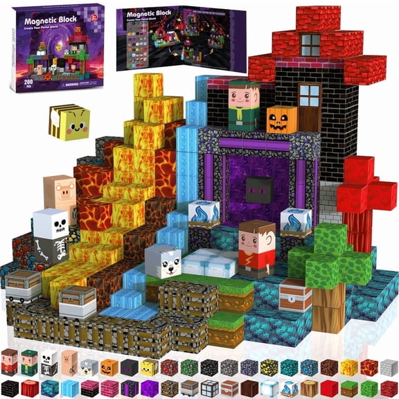 Gryxpox 200 Pcs Magnetic Blocks - Stacking Magnetic Building Cubes, School STEM Toys Birthday Gifts for Boys and Girls Age 3+ Years Old