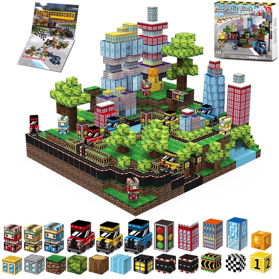 Gryxpox 200PCS Magnetic Building Blocks, Magnet Blocks Cubes, STEM Educational Stacking Toy for Kids Ages 3+, Birthday Gifts for Boys and Girls