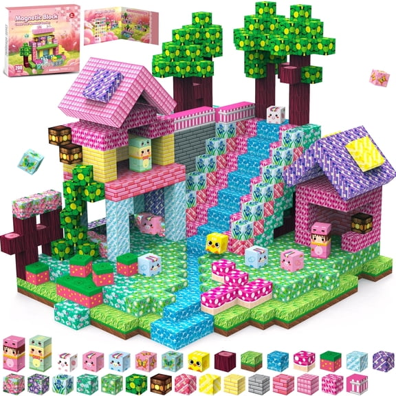 Gryxpox 200Pcs Magnetic Building Blocks, Flower House, Magnetic Building Cubes, Stacking Toy, Sensory Learning Toys Gift for 3+ Years Old Boys Girls