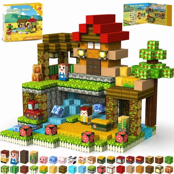 Gryxpox 200Pcs Magnetic Blocks,STEM Educational Construction Toy Blocks Gift for Kids 3-10 Years Old,Creative Stacking Cubes