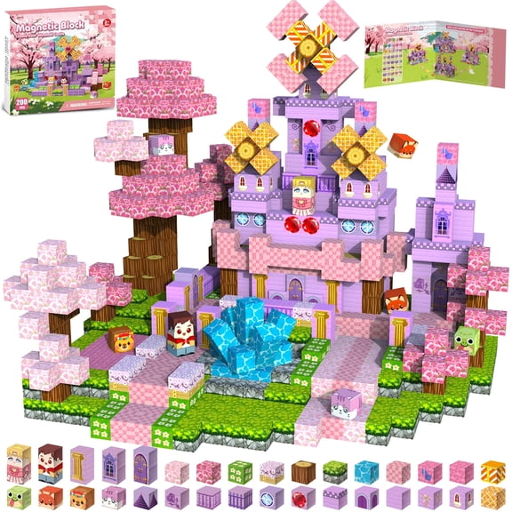 Gryxpox Magnetic Blocks – 200 Pcs Toy Blocks, Princess Castle, Stacking Magnets for Kids, Sensory Toy STEM Learning for Kids 3+ Girls