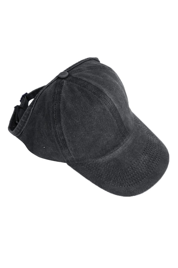 2026 Unisex Men Women Washed Cloth Half Top Ponytail Baseball Cap Adjustable UV Sunscreen Peaked Hat for Cycling Workout Daily Travel Skull Cap Black One Size